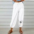 thumbnail image 6 of Women's Linen Pants Ankle Length Drawstring Elastic Waist Cinched Bottom Trouser Pants with Pockets, White|Dandelion S, 6 of 7
