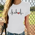 thumbnail image 2 of WREESH Women's Heartbeat Graphic T-Shirt Cute Love Heart Print Casual Short Sleeve Crew Neck Top White, 2 of 5