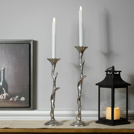 Northlight Floral Metal  Taper Candle Holders - 16" - Silver Finish - Set of 2