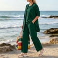 thumbnail image 3 of Textilo 3 Piece Travel Outfits for Women Elegant Loose 3/4 Sleeve Cardigan Sleeveless Tank Tops Wide Leg Pants Suits Casual Lounge Sweatsuit Sets,Dark Green XL, 3 of 5