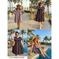 thumbnail image 6 of Cuteduck Plus Size Dresses for Curvy Women Summer Short Sleeve Dress Rainbow Striped V Neck Casual Dress with Pockets 1X-5X, 6 of 9