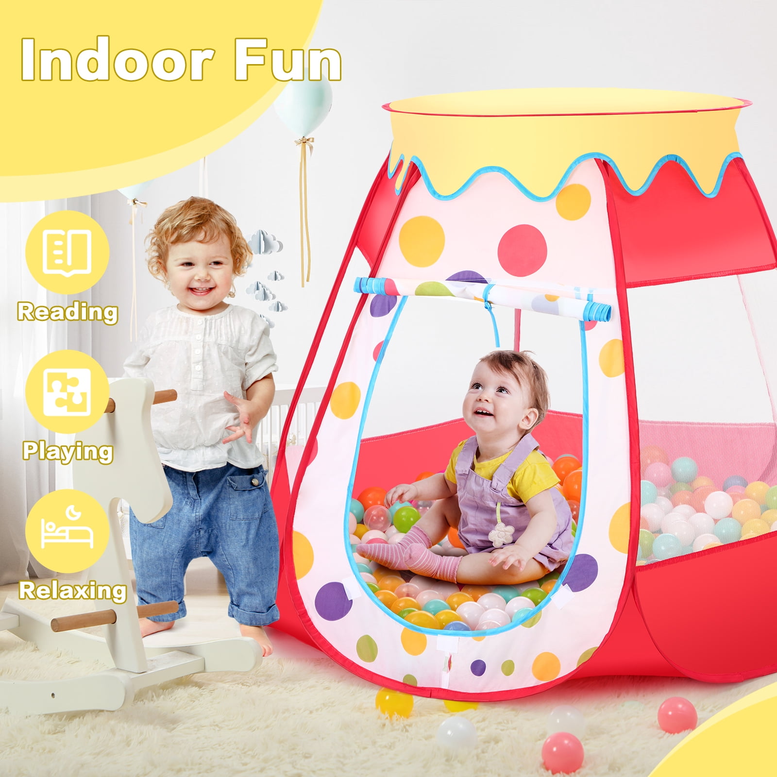 PigPigPen Children's Educational Mesh Ball Pit Gift for Toddlers and Kids with 50 Balls, Indoor Outdoor Play Tent