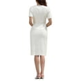 thumbnail image 3 of INSPIRE CHIC Women's Tweed Sheath Dress with Belted Short Sleeve Work 2026 Pencil Dress S Beige White, 3 of 5