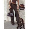 thumbnail image 3 of Women's Long Pants, Dress Pants, Commuter Outfit Women's Wide Leg Long Pants, Elegant Fashion Commuter Elegant Office Outfit, With Belt, Pocket Details, Autumn Outfit Brown Long Pants, 3 of 5