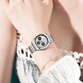thumbnail image 2 of Multi-Function Quartz Chronograph Watch for Women, Luminous Silver Gold Bullhead Design, Casual Date Bracelet Style, 2 of 5
