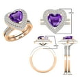 thumbnail image 3 of Dazzlingrock Collection 8mm Heart Amethyst & Round White Diamond Double Halo Engagement Ring Set for Women (0.65 ctw, Color I-J, Color I1-I2) in 14K Rose Gold, Size 8.5, 3 of 5