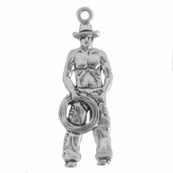 Sterling Silver 16" .8mm Box Chain Large Cowboy Shirt Off Holding Rope Pendant Necklace