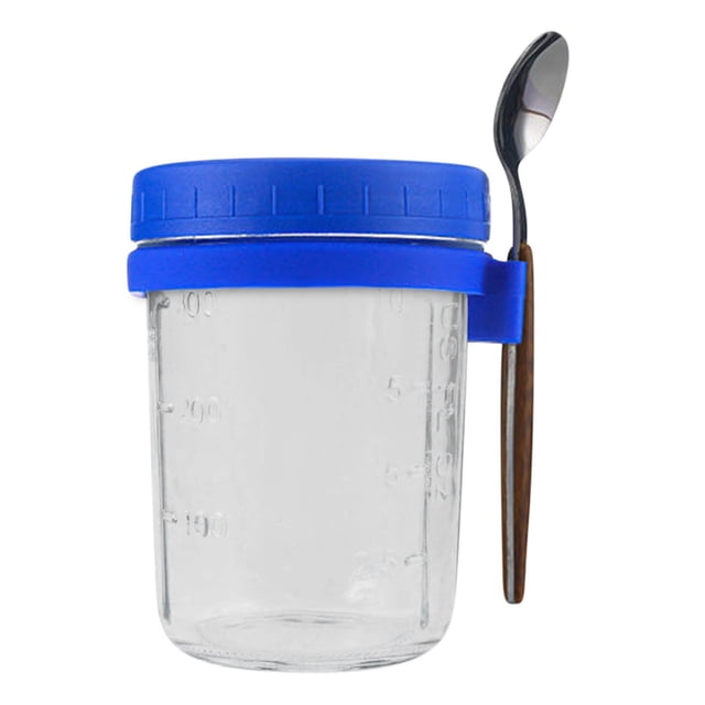 Blue Overnight Oats Container With Lid And Spoon 350Ml Portable Jars For Cereal Breakfast Meal Prep Plastic Food Storage