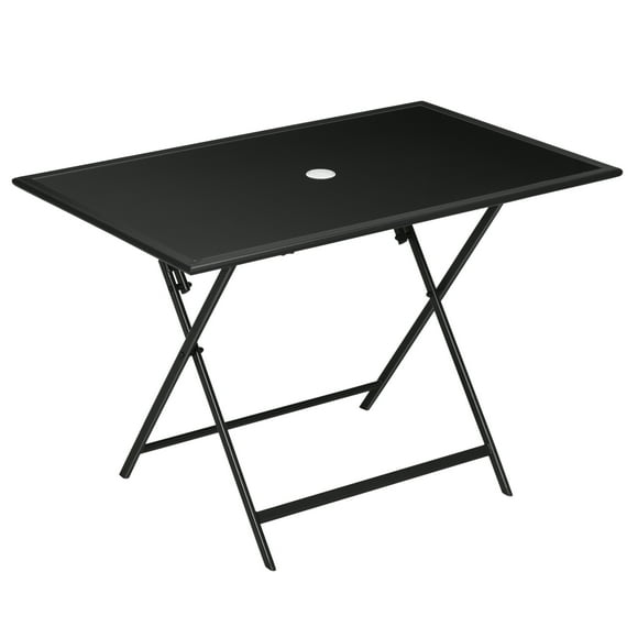 Outsunny Foldable Outdoor Dining Table with Umbrella Hole, Black