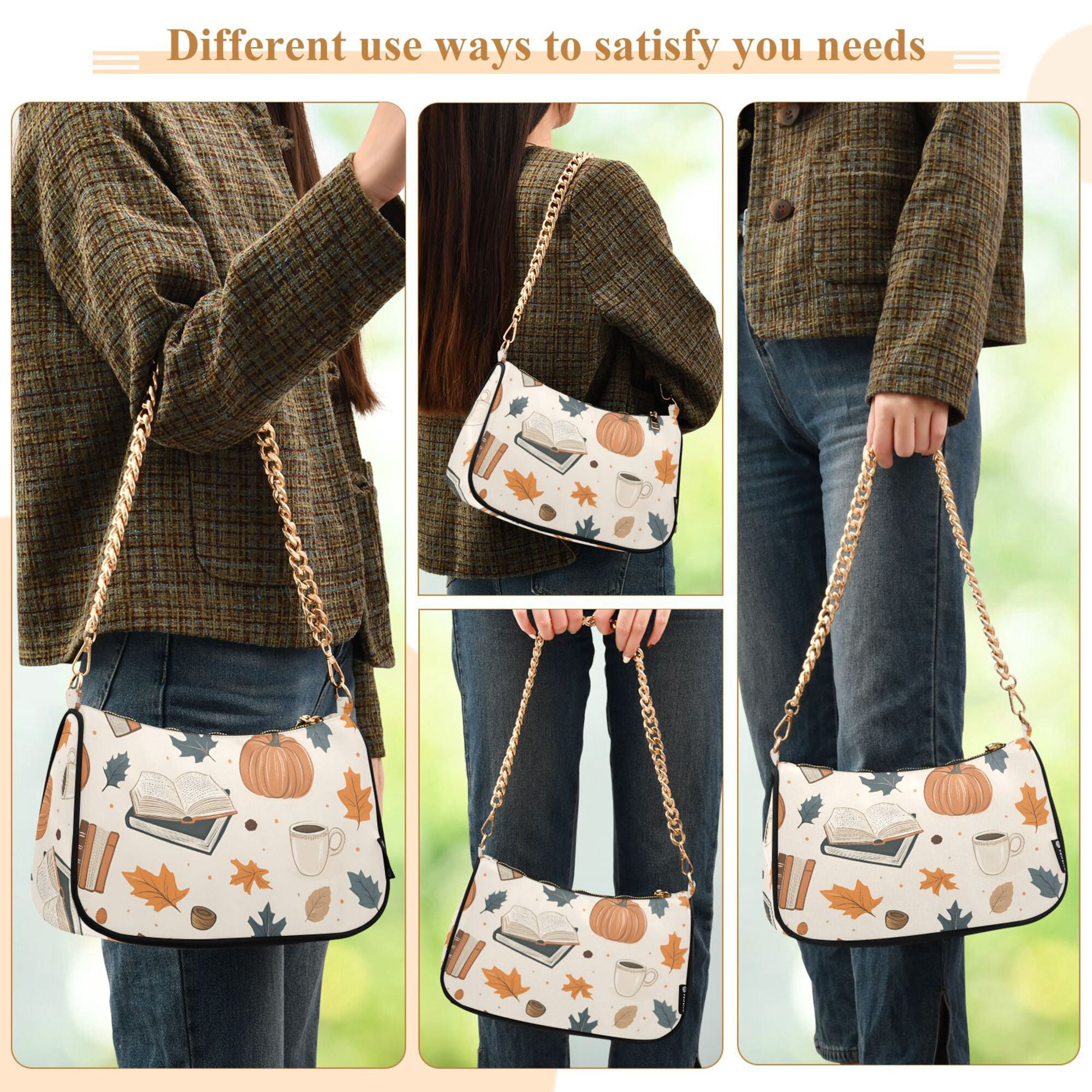 FORMRS Womens Shoulder Bag with Chain Strap Clutch Purse Cute Tote Handbag, Fall Books