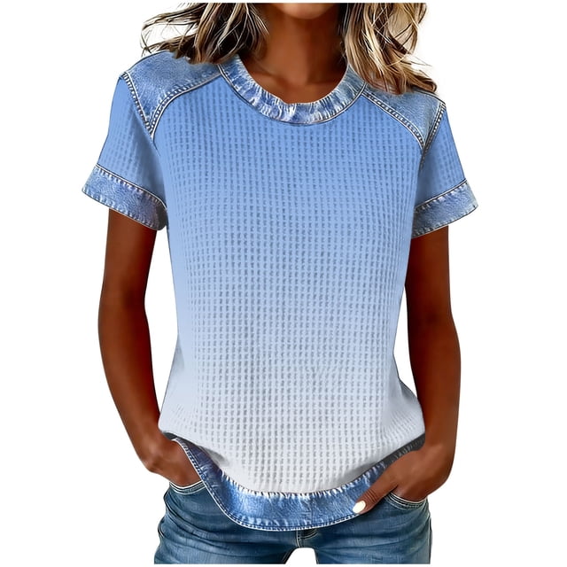 Camisetas de Manga Corta para las Mujeres Camisetas de Cuello Redondo de Color Sólido Camisetas de Manga Corta para las Mujeres