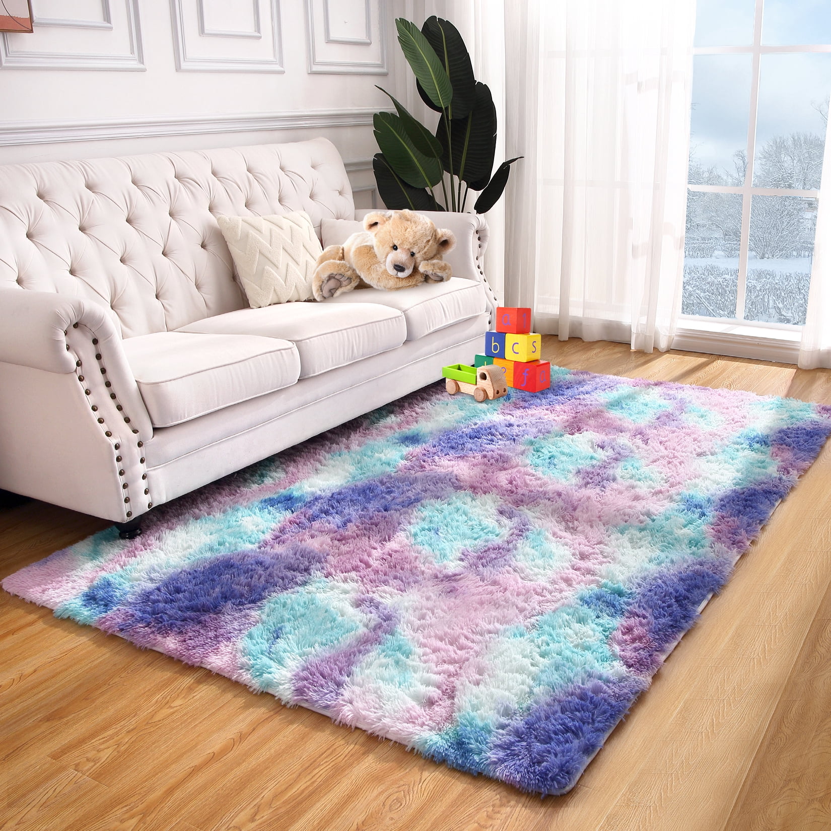 Fuzzy Colorful Rug FairOnly Fluffy Kids Rug Carpets Kawaii Colorful Tie Dye Fuzzy Rugs ...