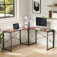 thumbnail image 3 of VECELO L-Shaped Desk, Corner Computer Desk for Home Office, Multi-Usage Long 2 Person Sturdy Writing Table, Easy Assembly/Saving Space, Brown, 3 of 11