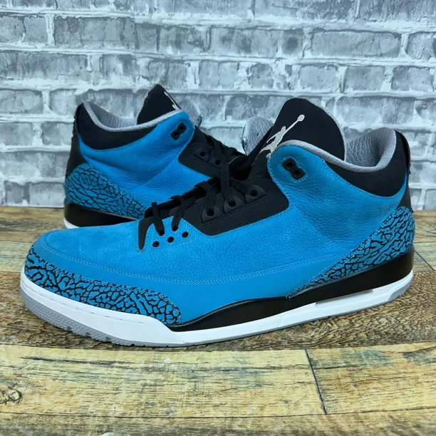 Ni - ke Ni - ke Air Jordan Retro 3 Powder Blue Black White 136064-406 Mens Size 18 New Rare