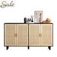 thumbnail image 2 of GZXS Modern Rattan-Door Storage Sideboard – 4-Door Credenza Buffet with Adjustable Shelves, 62.2"W Accent Cupboard for Entryway, Living Room, Dining Room & Kitchen (Black Frame + Natural Handles), 2 of 8