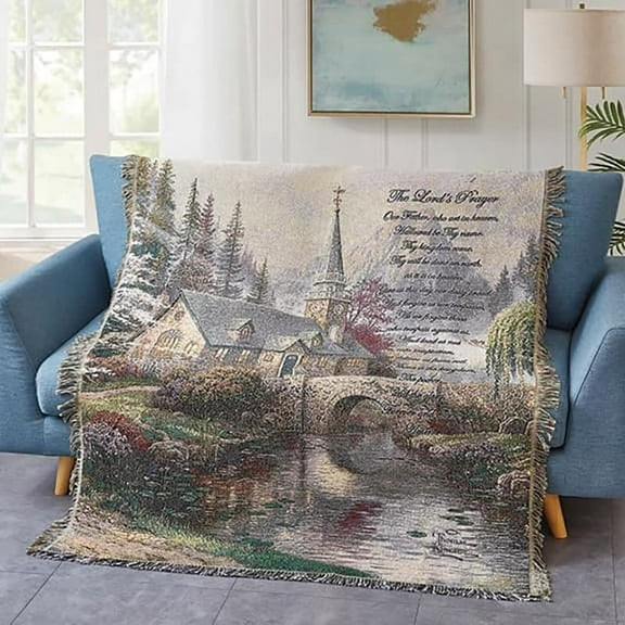 Virah Bella - Inspirational Tapestry Throw Blanket 50"x60" - Fringed Woven Tapestry Throw - Cozy & Beautiful Religious-Themed Blanket - The Lord's Prayer