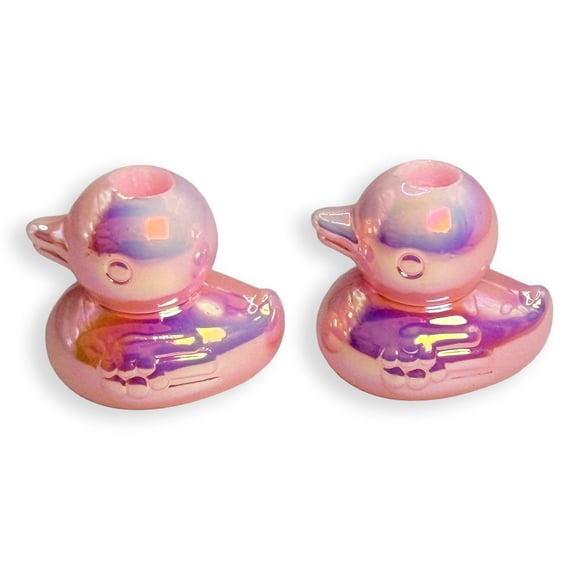 HOODIE CHARMS® Duck Pop – Pink Iridescent Duck Resin Hoodie Charms for Hoodie Drawstrings, Joggers & Shoelaces – Includes 2 Resin Charms & 2 Metal Claws