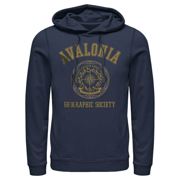Men's Strange World Avalonia Geographic Society Pull Over Hoodie Navy Blue 2X Large