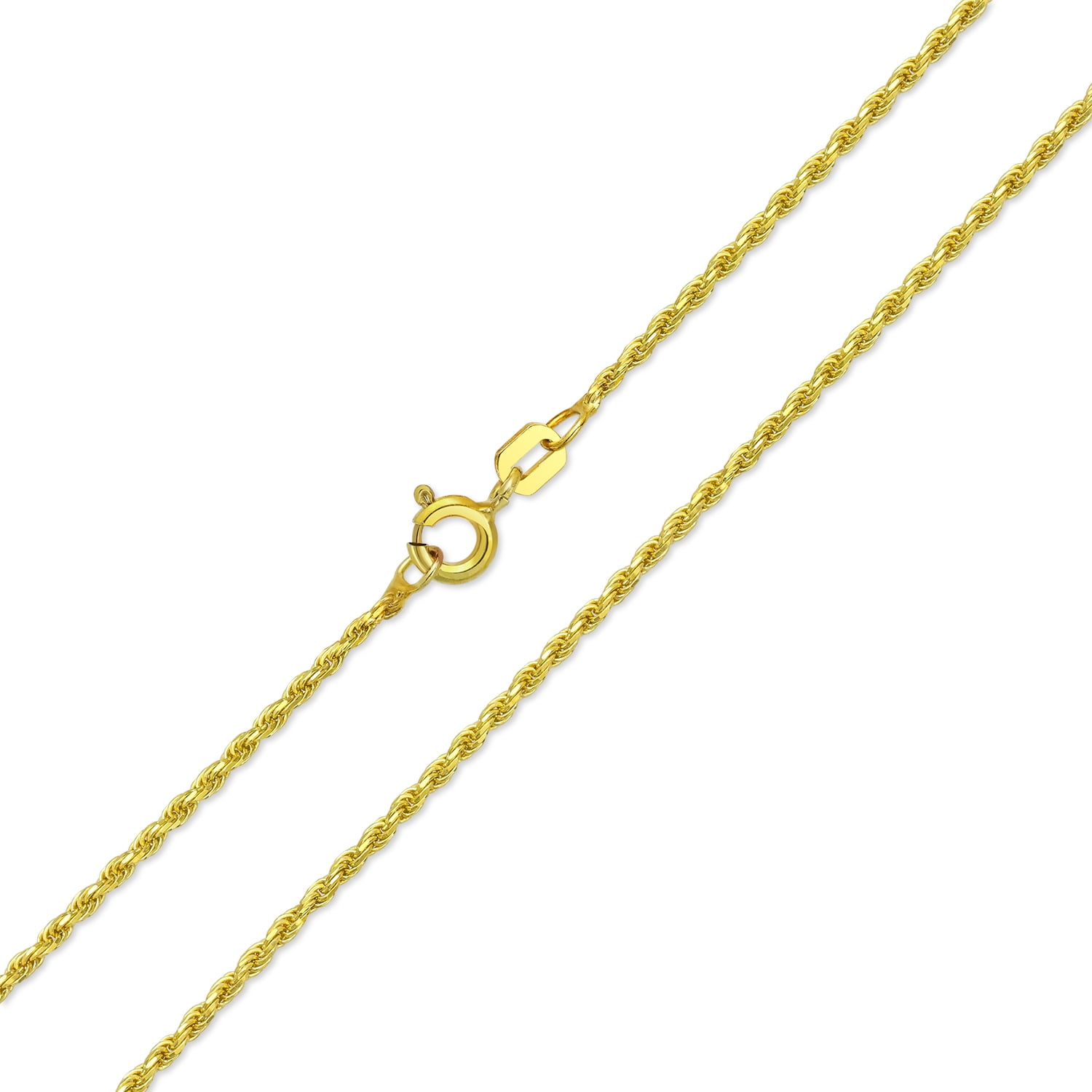 18K Gold Flashed Sterling Silver 1.6mm Italian Rope Chain Necklace 16-30
