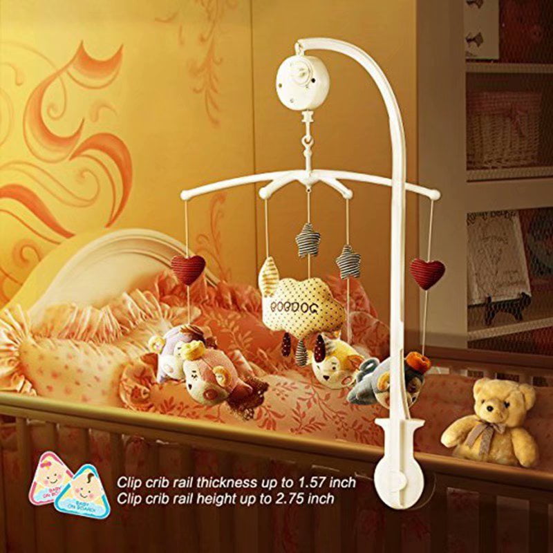 Rotary Baby Crib Mobile Bed Bell Toy Holder Arm Hanging White Music Box LE 