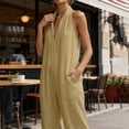 thumbnail image 5 of Ahabrexf Summer Casual Jumpsuits for Women, Shoulder-Baring Deep V Neck Wide Leg, Linen Mixed Sleeveless Casual Jumpsuit with Pockets for Vacation, 5 of 9
