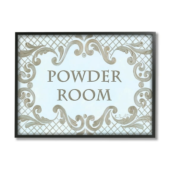The Stupell Home Decor Collection Powder Room Aqua And Gold Lattice Bathroom Framed Giclee Texturized Art, 16 x 1.5 x 20