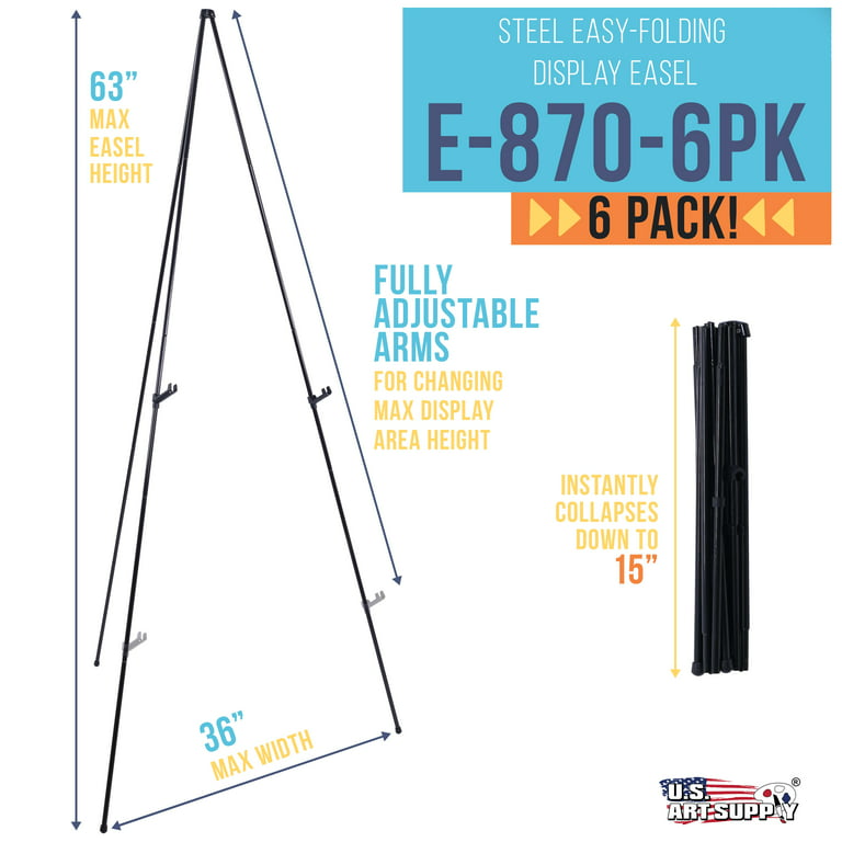 US Art Supply Easy-Folding Easel Black Steel 63 Tall Display Easel