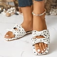 thumbnail image 6 of hoksml Women Square Open Toe Slide Sandals, Polka Dot Upper Multi Knotted Strap Slip On Flat Sandals, 6 of 9