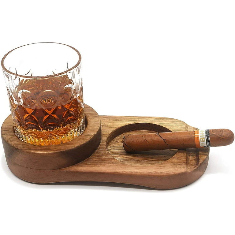 Rustic Wooden Whiskey Glass and Cigar Holder Cigar Ashtray Cigar