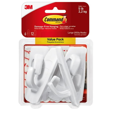 Command Large Hook Value Pack, White, 6 Hooks, 12 Strips, W