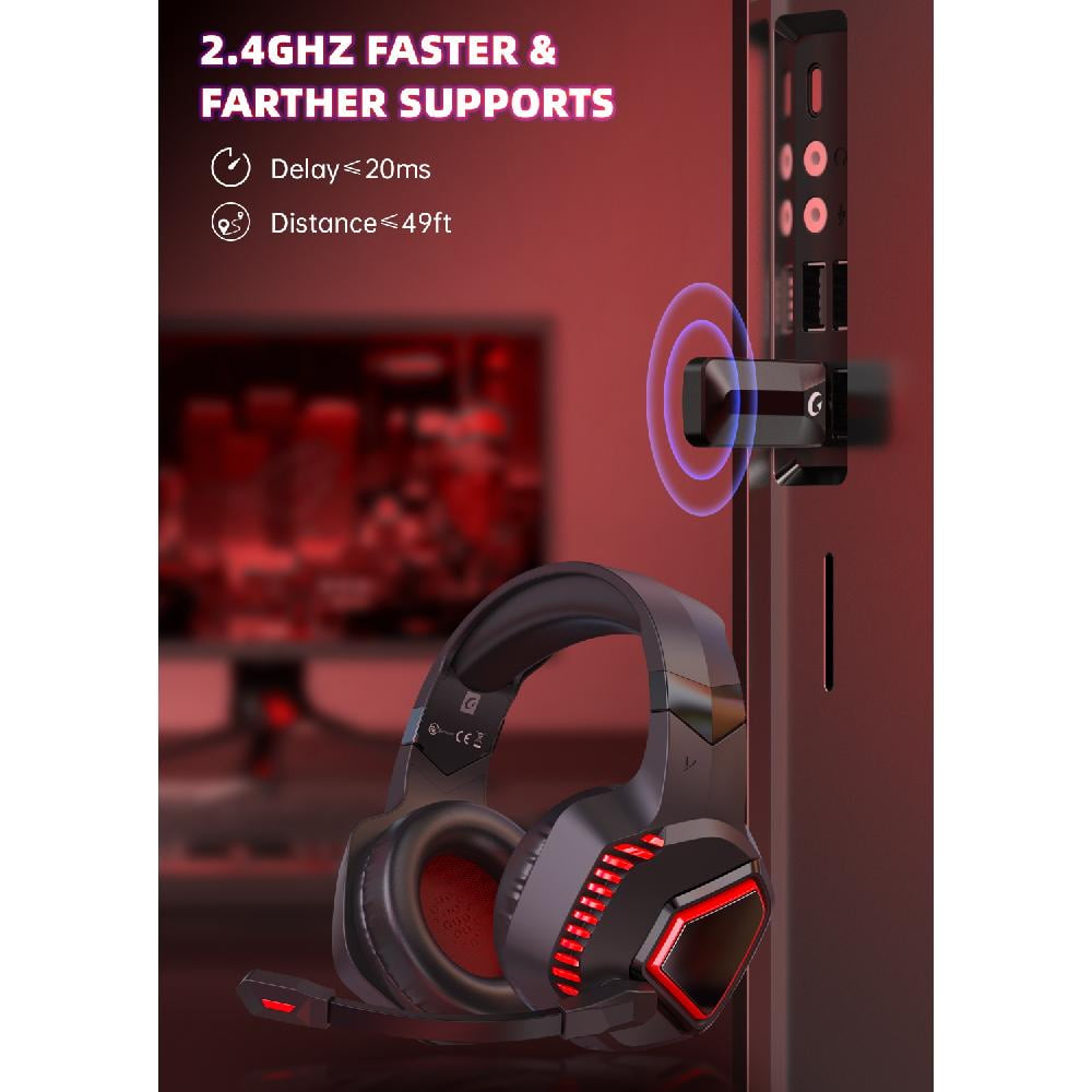 Ecomoment Wireless Gaming Headset 2.4G USB for PS5 Switch PC Mac,Bluetooth 5.2 Gaming Headphones with Mic,Game Headsets with 3.5mm Wired,Stereo Sound,40H Battery,Black