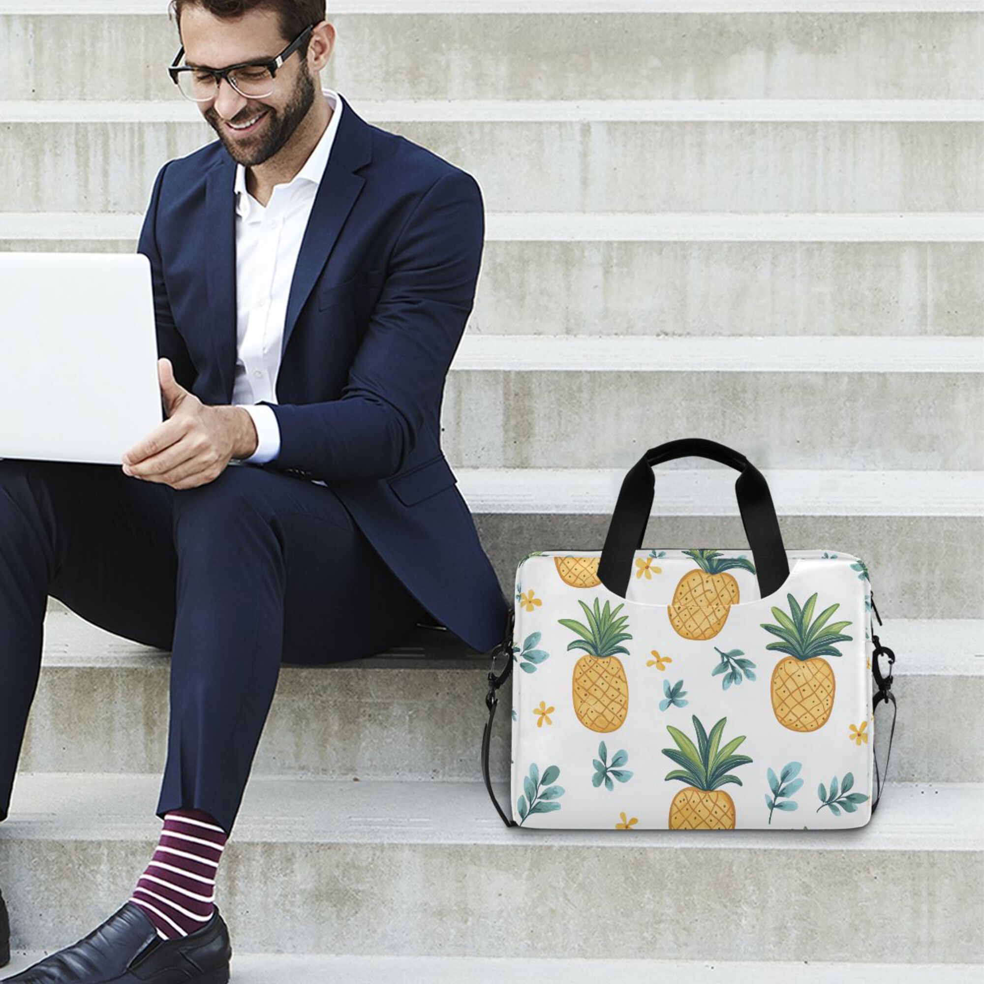 FORMRS 16" Laptop Bag Carrying Sleeve Case with Handle Travel Shoulder Briefcase, Pineapple