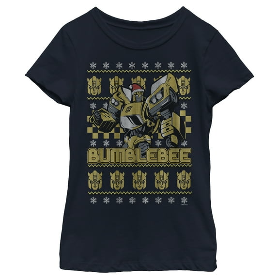 Women's Transformers Bumblebee Ugly Xmas  Graphic Tee Navy Blue Medium