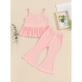 thumbnail image 4 of Nygoyerh Toddler Little Girls Summer 2Pcs Outfits Sleeveless Ribbed Ruffled Cami Tops + Flare Pants 6M 12M 18M 24M 3T 4T Kids Sweet Long Pants Sets for Casual Daily, 4 of 9