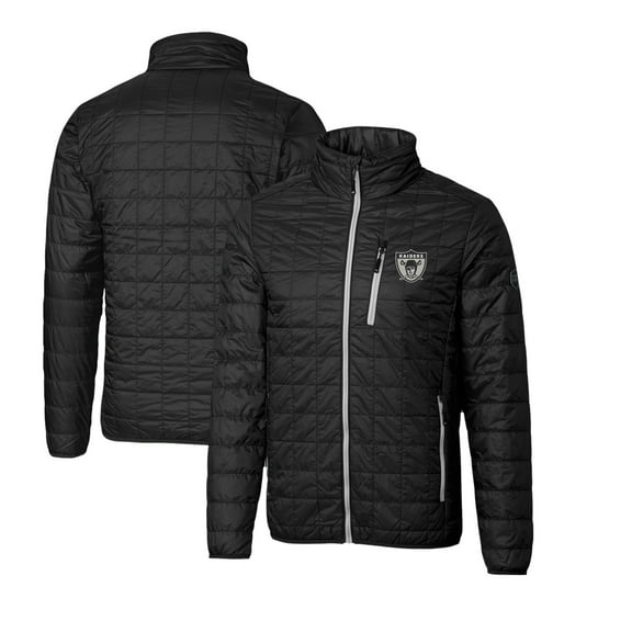 Men's Cutter & Buck Black Las Vegas Raiders Throwback Logo Rainier PrimaLoft Eco Insulated Full-Zip Puffer Jacket