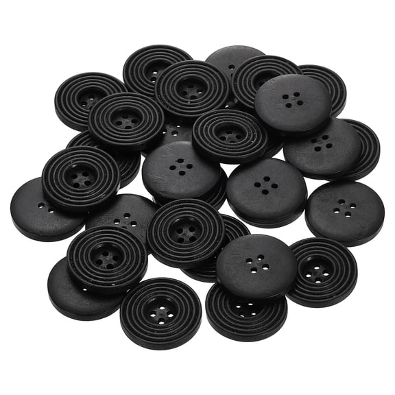 30pcs 44L DIY Sewing Buttons 1-1/8"(28mm) Wooden Round Flat 4-Hole Craft Replacement Buttons for Sewing Clothing Handmade Crafts, Black