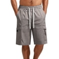 thumbnail image 4 of Npasoilc Cargo Shorts for Men Solid Color Elastic Waist Drawstring Knee Length Short Pants Fitness Training Shorts with Multi-Pocket, 4 of 5