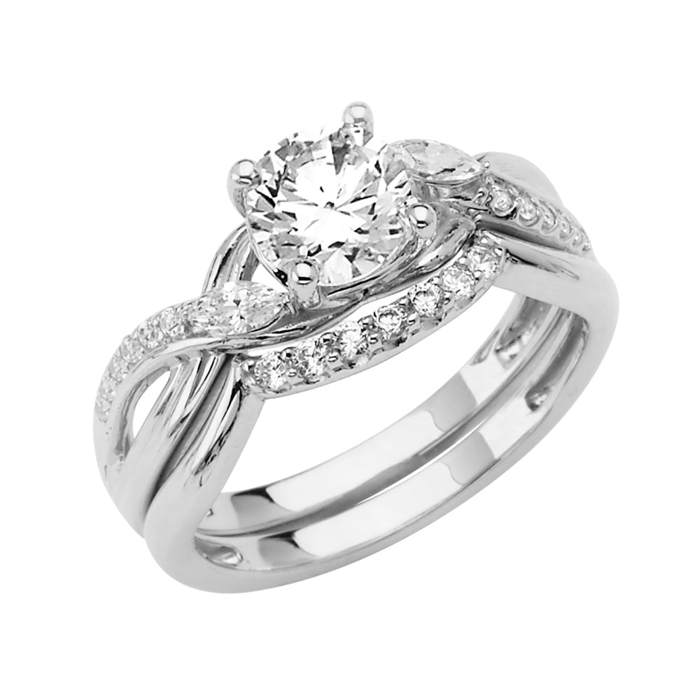 Solid 14k White Gold Cubic Zirconia CZ Wedding Band and Engagement ...