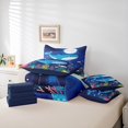 thumbnail image 6 of Manfei Blue Ocean Whale 7-Piece Bedding Comforter Set for Kid, Cartoon Marine Animal King Bedding Sets, Underwater World Theme Reversible Bed Sheets, Luxury Bedroom Decor, 6 of 8
