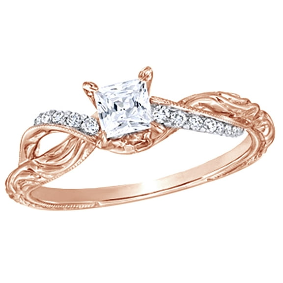 AFFY Princess & Round Cut White Natural Diamond Split Shank Engagement Ring in 10K Rose Gold (0.5 cttw)