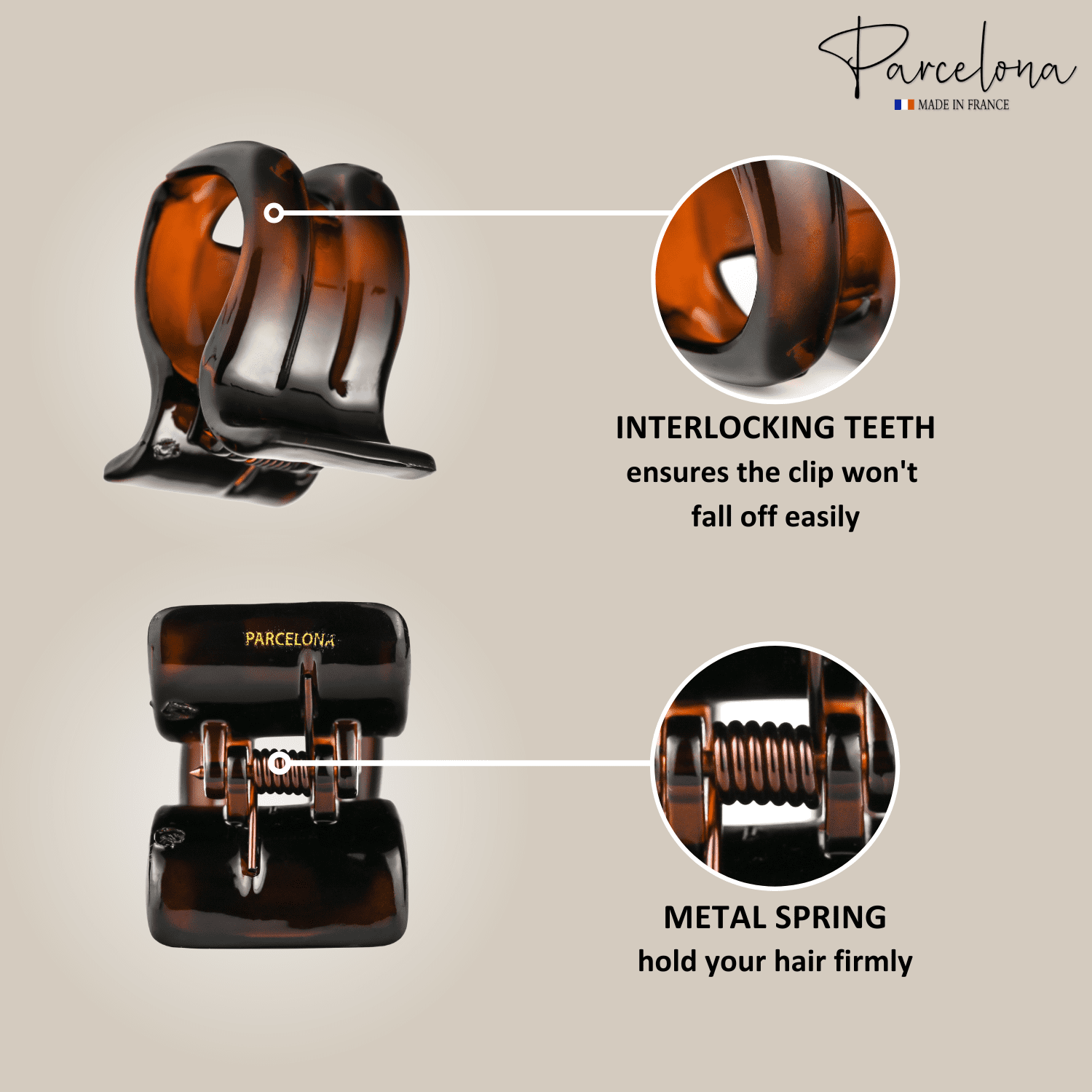 Parcelona French Small Hair Claw 1.75" Cellulose Acetate Strong Grip Jaw Clip (1Black&1TortoiseShell)