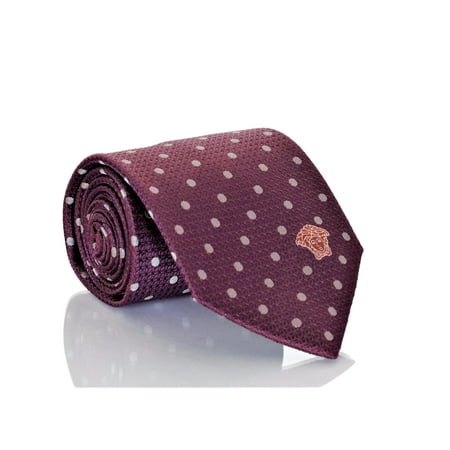 Blue Geometric Woven Silk Tie - Versace Men's Polka Dot Woven Silk Necktie Wine-Silver