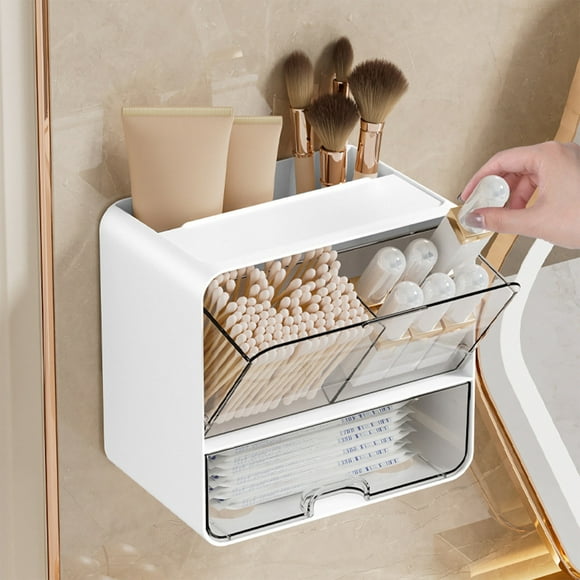 Qaailabf 2-Tier Bathroom Counter Organizer with Large Drawer, Makeup Storage for Vanity, Clear Plastic Cosmetic Holder, Multi-Compartment Beauty Organizer, 6.77x4.25x6.41 inches
