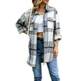 thumbnail image 2 of Liacowi Women Juniors Loose Shirt Jacket Plaid Outwear Lapel Long Sleeve Vintage Shacket Casual Tops Coat for Teen, 2 of 4