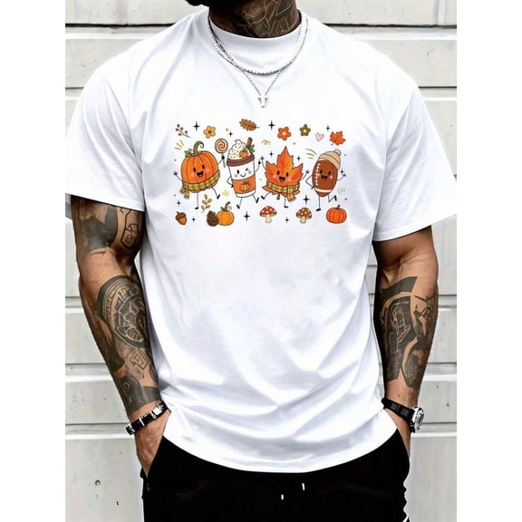 The Season Autumn Football Fall Season Pumpkin Coffee T-Shirt Graphic Tees Men Tops Clothes
