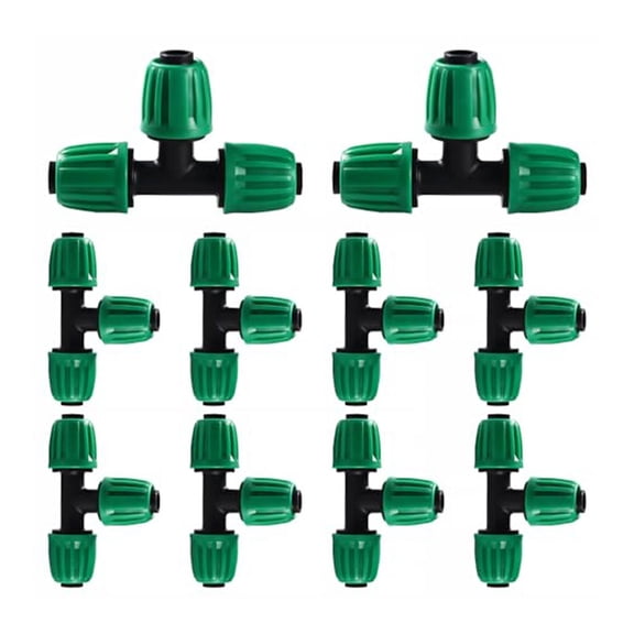 10-Pack 16mm Drip Irrigation Fittings, 3-Way Elbow Throttling Connectors for 1/2 Inch Pipes, Plastic T-Adapters for Garden, Lawn, Greenhouse Watering Systems