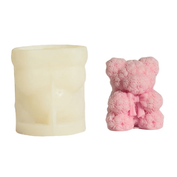 OIUR 3D Rose Bear Mold Teddy Bear Candle Making Mold Flexible Silicone Casting Mold for DIY Handmade Soaps Candles Epoxy Resin Plaster Crafts