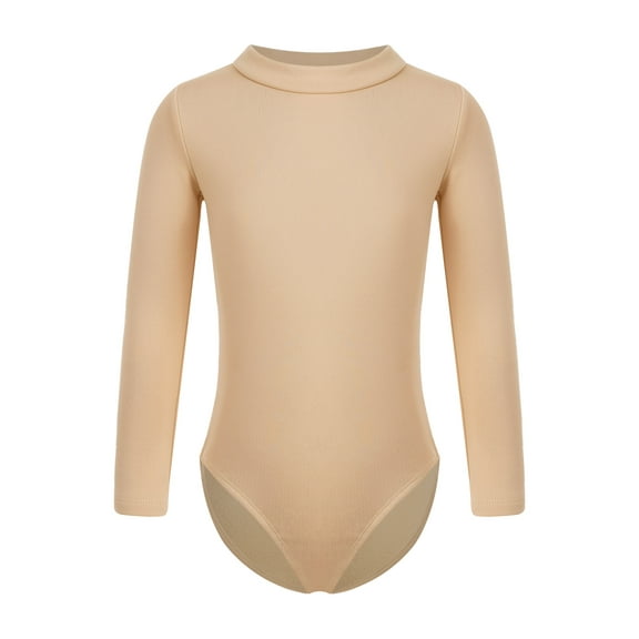 Doomiva Kids Girls Solid Color Gymnastics Leotards Long Sleeves Bodysuit Fleece Lined Undergarment Mock Neck 120