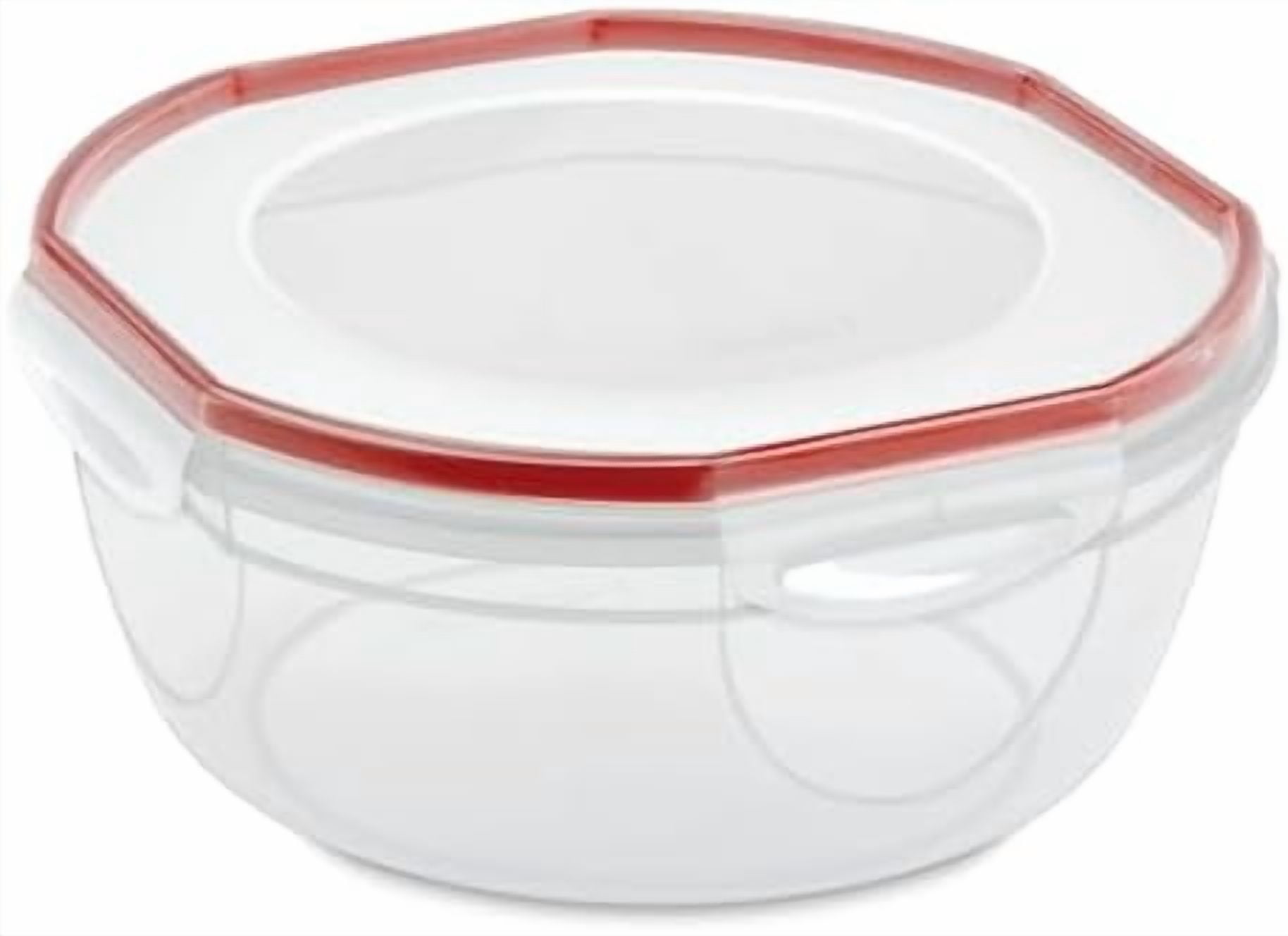 Ultra-Seal 4.7 Qt Bowl, Large Airtight Food Storage Container, Latching Lid, Microwave and Dishwasher Safe, Clear With Red Gasket, 4-Pack