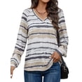 thumbnail image 3 of Hibeli Women Color Striped Print V Neck Long Sleeve Lightweight Loose Tops, 3 of 7